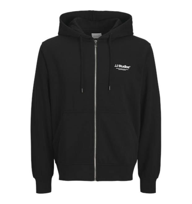 JACK & JONES mikina s kapucňou so zipsom čierna JACK & JONES mikina s kapucňou so zipsom čierna