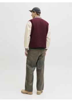 JACK & JONES pánska bejzbalová bunda krátka bordová