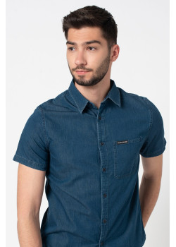 Calvin Klein pánska košeľa s krátkym rukávom Denim modrá 