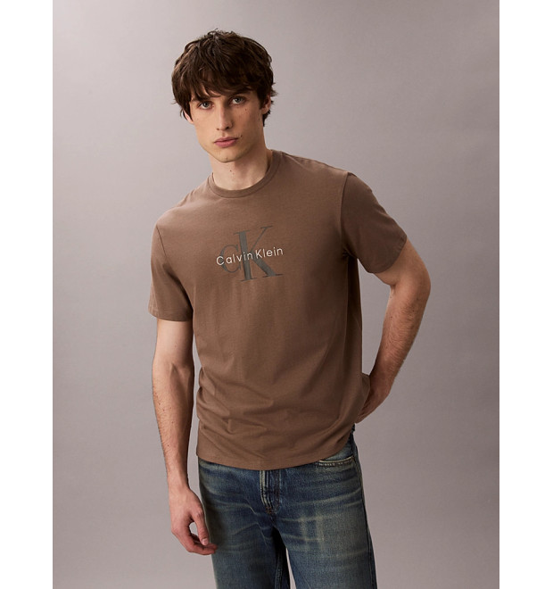 Calvin Klein pánske tričko s logom hnedá Calvin Klein pánske tričko s logom hnedá