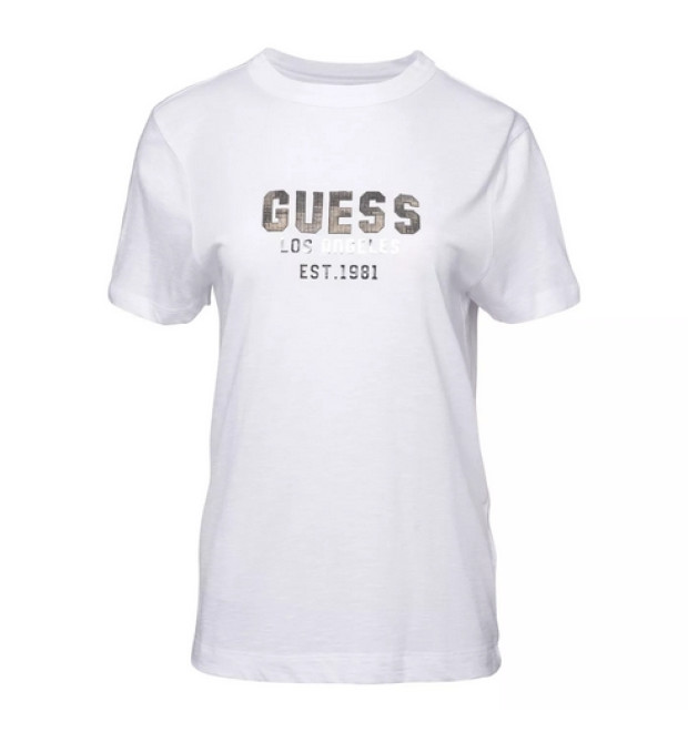GUESS dámske tričko pyramide Studs s logom biele