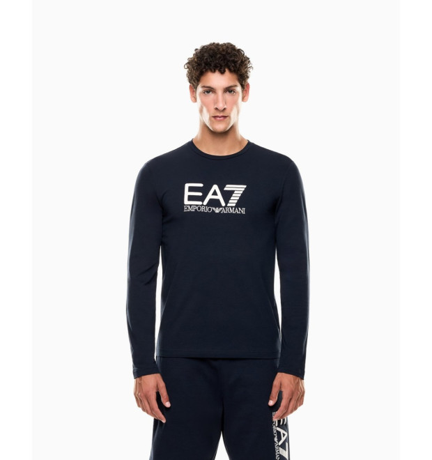 EA7 Emporio Armani pánske tričko s dlhým rukávom biele veľké logo modrá EA7 Emporio Armani pánske tričko s dlhým rukávom biele veľké logo modrá