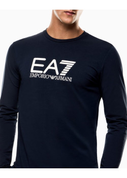 EA7 Emporio Armani pánske tričko s dlhým rukávom biele veľké logo modrá