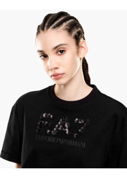 EA7 Emporio Armani dámske tričko s flitrami čierna