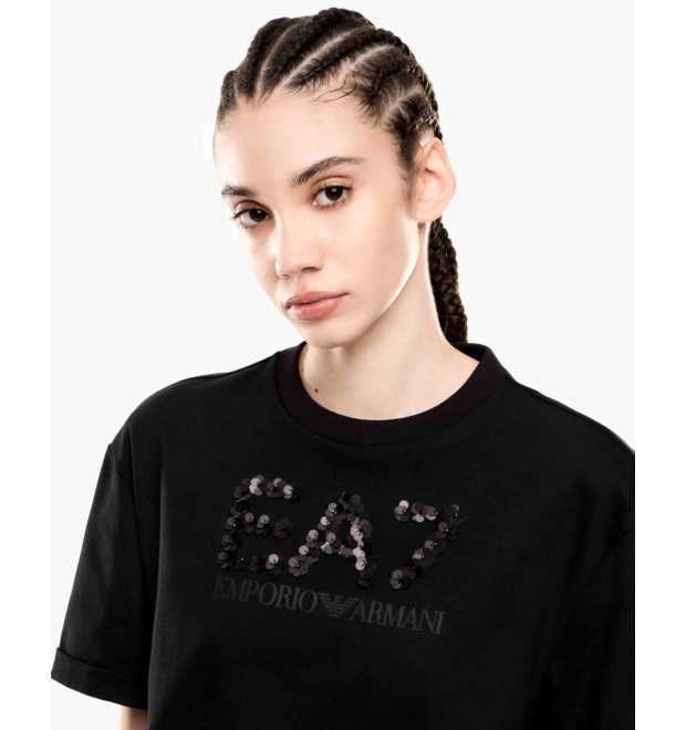 EA7 Emporio Armani dámske tričko s flitrami čierna