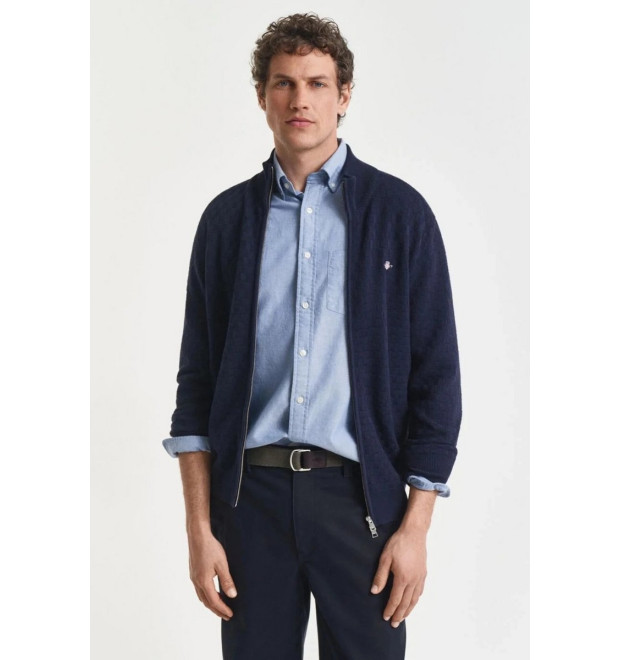 Gant pánsky kardigan na zips Evening blue modrý Gant pánsky kardigan na zips Evening blue modrý