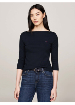 Tommy Hilfiger dámske slim tričko s lodičkovým výstrihom modré