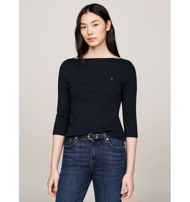 Tommy Hilfiger dámske slim tričko s lodičkovým výstrihom modré