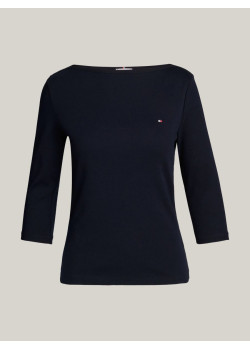 Tommy Hilfiger dámske slim tričko s lodičkovým výstrihom modré