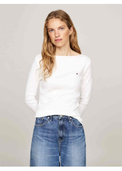 Tommy Hilfiger dámske slim tričko s lodičkovým výstrihom biele