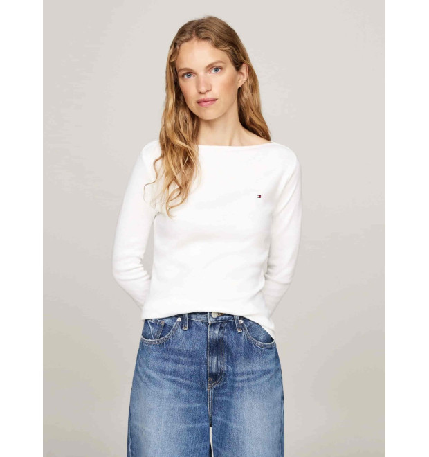 Tommy Hilfiger dámske slim tričko s lodičkovým výstrihom biele