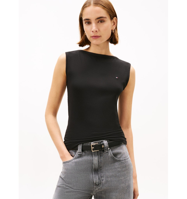 Tommy Hilfiger top s lodičkovým výstrihom čierny Tommy Hilfiger top s lodičkovým výstrihom čierny