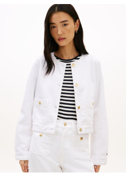 Tommy Hilfiger rifľová bunda bez goliera biela