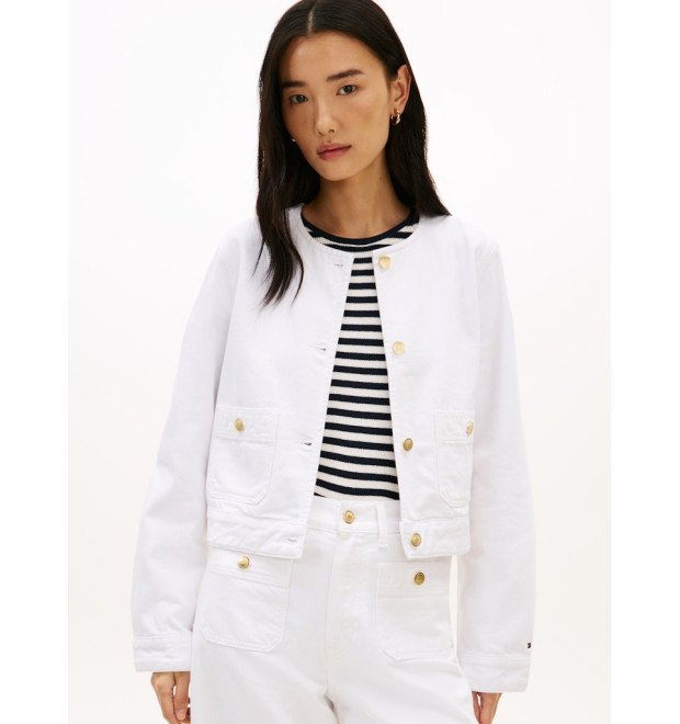 Tommy Hilfiger rifľová bunda bez goliera biela Tommy Hilfiger rifľová bunda bez goliera biela