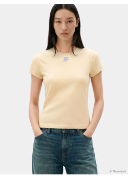 Tommy Hilfiger Slim tričko s textúrovaným logom béžové