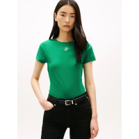 Tommy Hilfiger Slim tričko s textúrovaným logom zelené Tommy Hilfiger Slim tričko s textúrovaným logom zelené