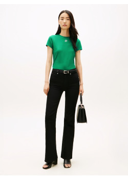 Tommy Hilfiger Slim tričko s textúrovaným logom zelené