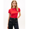 Tommy Hilfiger Slim tričko s textúrovaným logom červené Tommy Hilfiger Slim tričko s textúrovaným logom červené