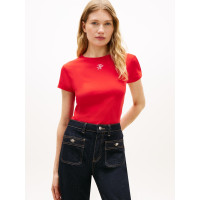 Tommy Hilfiger Slim tričko s textúrovaným logom červené Tommy Hilfiger Slim tričko s textúrovaným logom červené