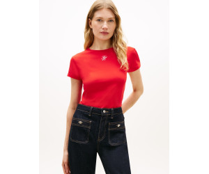 Tommy Hilfiger Slim tričko s textúrovaným logom červené Tommy Hilfiger Slim tričko s textúrovaným logom červené