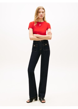 Tommy Hilfiger Slim tričko s textúrovaným logom červené