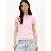 Tommy Hilfiger Slim tričko s textúrovaným logom ružové Tommy Hilfiger Slim tričko s textúrovaným logom ružové
