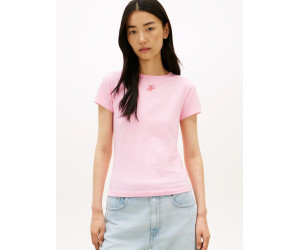 Tommy Hilfiger Slim tričko s textúrovaným logom ružové Tommy Hilfiger Slim tričko s textúrovaným logom ružové