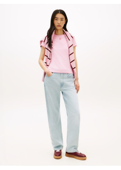 Tommy Hilfiger Slim tričko s textúrovaným logom ružové