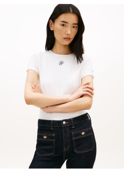 Tommy Hilfiger Slim tričko s textúrovaným logom biele