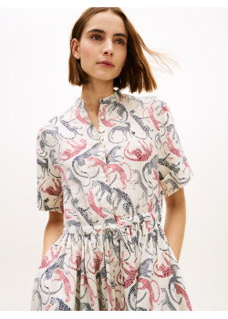 Tommy Hilfiger ľanové šaty s leopardom béžové