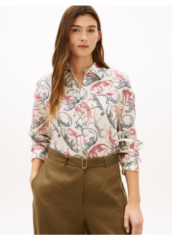 Tommy Hilfiger ľanová košeľa s leopardom béžová
