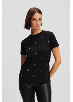Karl Lagerfeld tričko s kamienkami čierne
