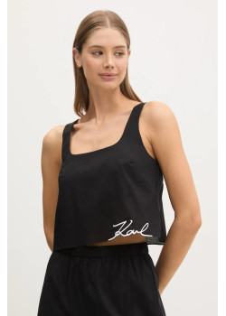 Karl Lagerfeld bavlnený plážový crop top čierny