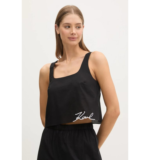 Karl Lagerfeld bavlnený plážový crop top čierny Karl Lagerfeld bavlnený plážový crop top čierny
