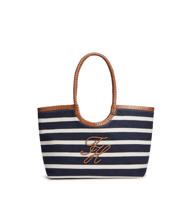 Tommy Hilfiger kabelka pruhovaná modro-hnedá Tommy Hilfiger kabelka pruhovaná modro-hnedá
