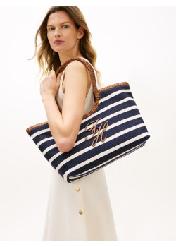 Tommy Hilfiger kabelka pruhovaná modro-hnedá