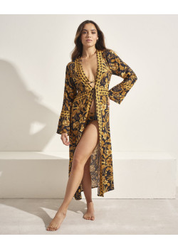 Selmark dámske plážové kimono čierno-hnedé