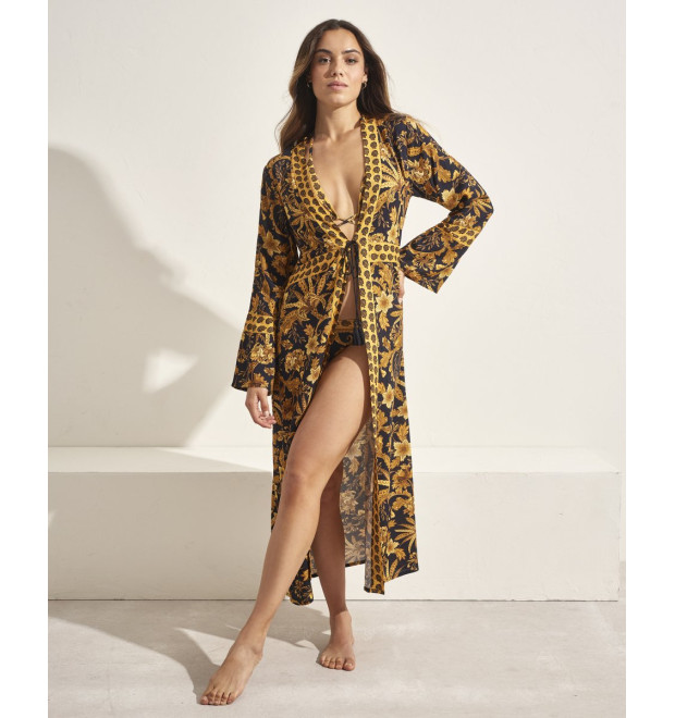 Selmark dámske plážové kimono čierno-hnedé Selmark dámske plážové kimono čierno-hnedé