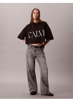 Calvin Klein dámske crop tričko s grafickou potlačou čierne