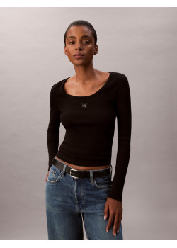 Calvin Klein dámske tričko s dlhým rukávom Ribbed Cotton čierne