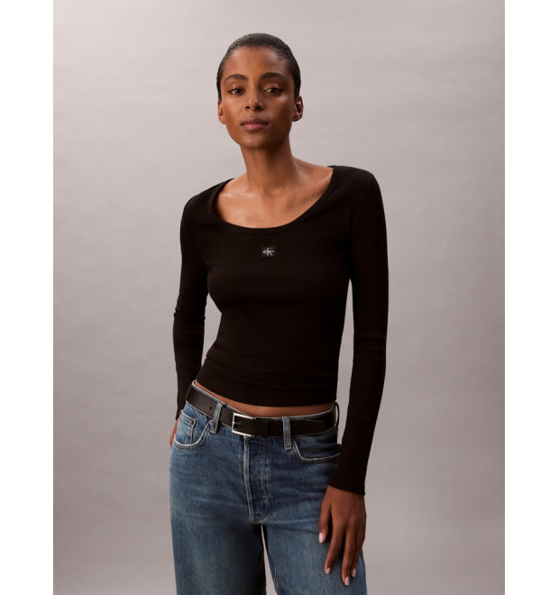 Calvin Klein dámske tričko s dlhým rukávom Ribbed Cotton čierne Calvin Klein dámske tričko s dlhým rukávom Ribbed Cotton čierne