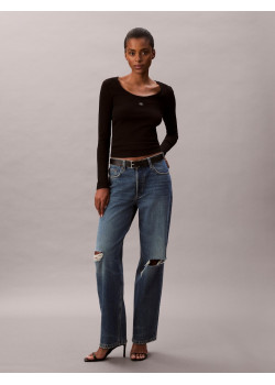 Calvin Klein dámske tričko s dlhým rukávom Ribbed Cotton čierne