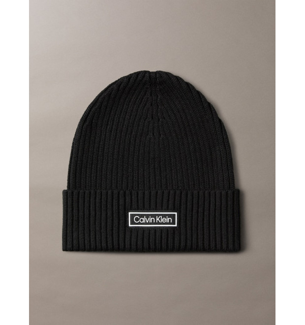 Calvin Klein zimná rebrovaná čiapka Beanie čierna