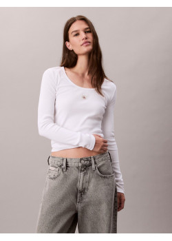 Calvin Klein dámske tričko s dlhým rukávom Ribbed Cotton biele