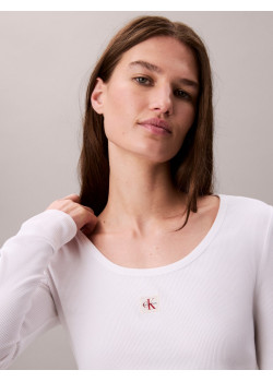 Calvin Klein dámske tričko s dlhým rukávom Ribbed Cotton biele