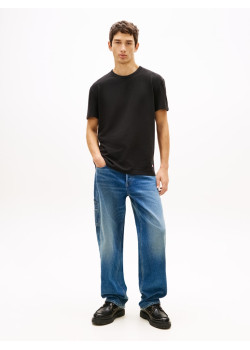 Tommy Jeans tričko z waffle úpletu čierne