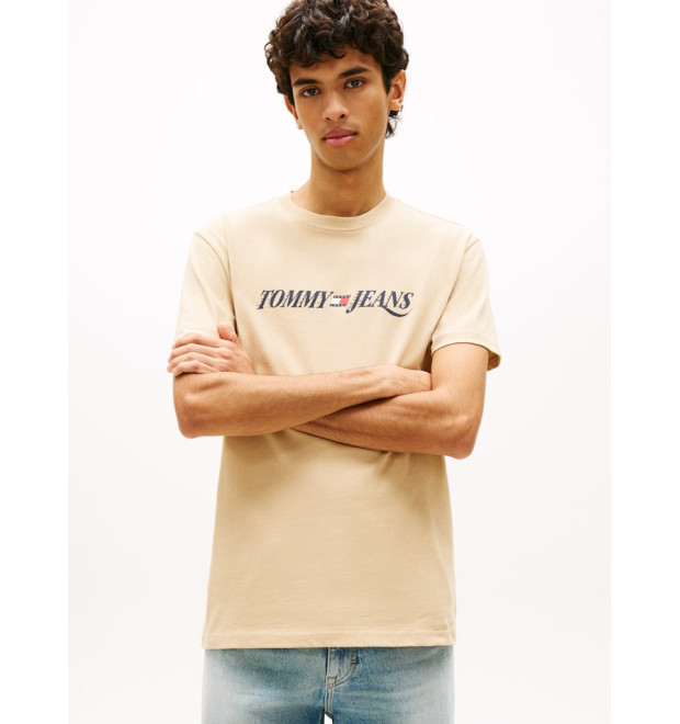 Tommy Jeans bavlnené tričko Logo béžové Tommy Jeans bavlnené tričko Logo béžové