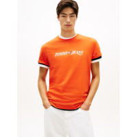 Tommy Jeans bavlnené tričko Logo oranžové