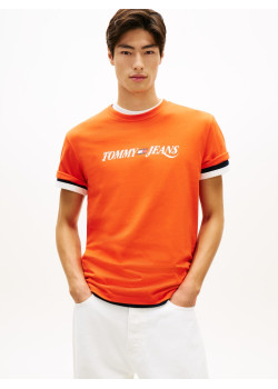 Tommy Jeans bavlnené tričko Logo oranžové