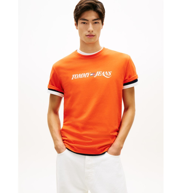 Tommy Jeans bavlnené tričko Logo oranžové